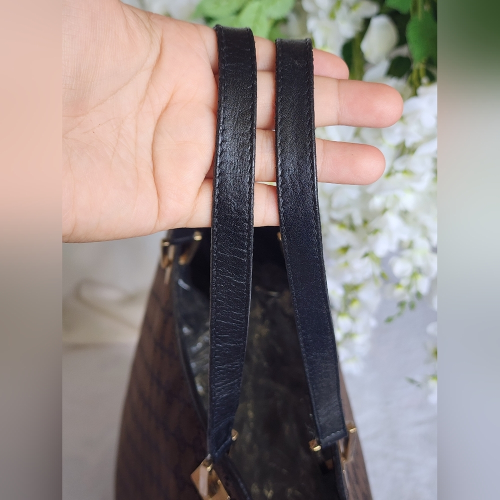 Gucci Brown GG Monogram Tote with Black Handles and Gold Hardware - Picture 13 of 13